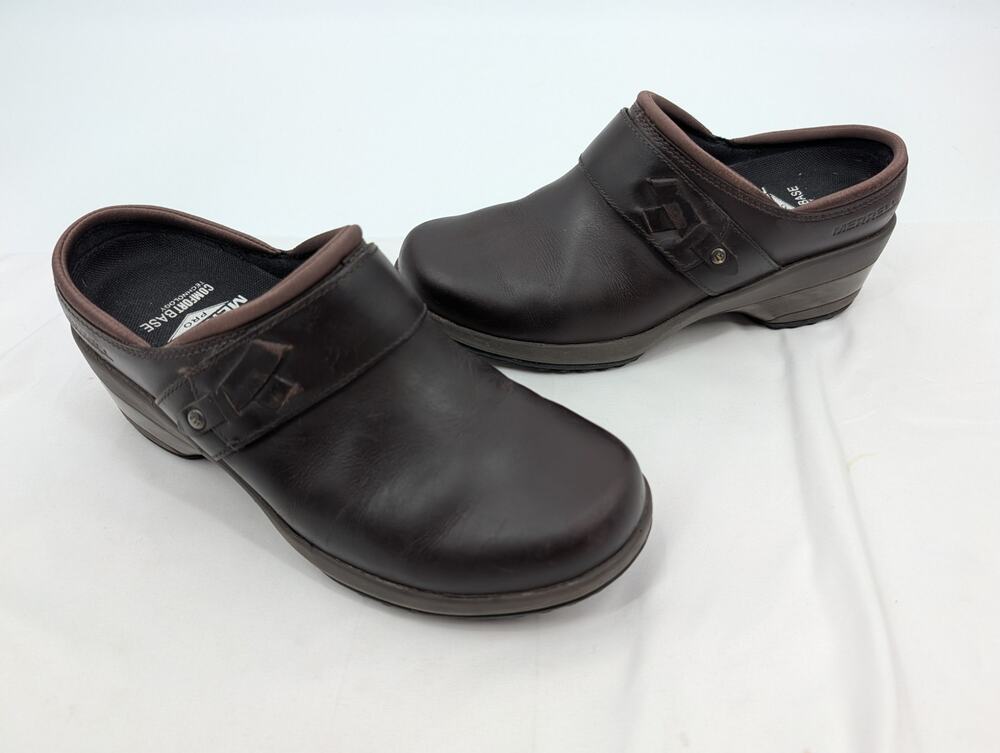 Merrell Valetta Brown Leather PRO Slide Work Shoes Clogs Size 7 J099344 Comfort